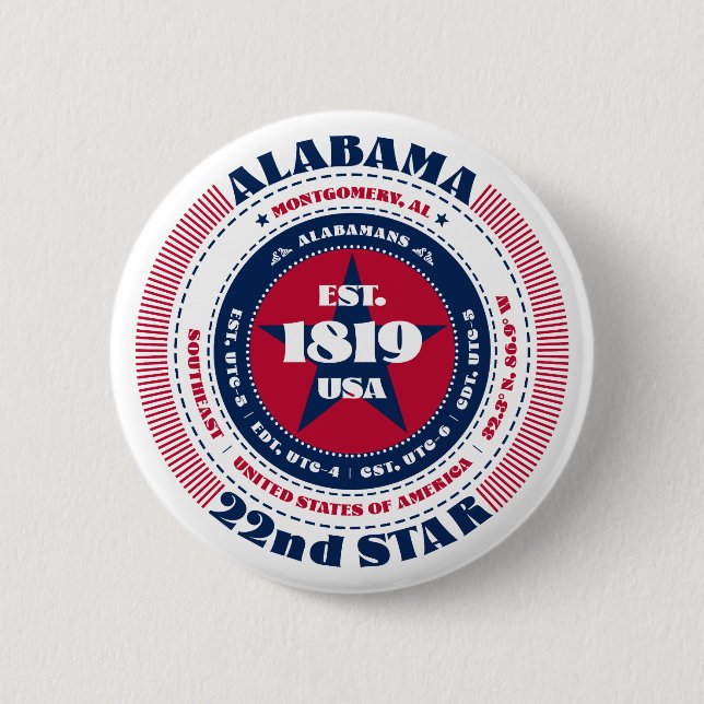Patriotic Alabama Circle with State Details Button (Front)
