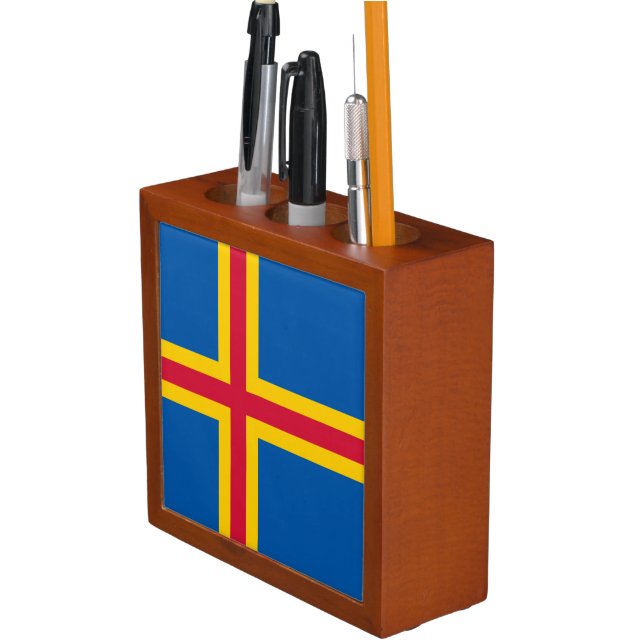 Patriotic Åland Islands Flag Desk Organizer (In Situ)