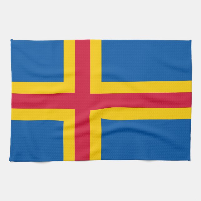 Patriotic Åland Islands Flag Kitchen Towel (Horizontal)