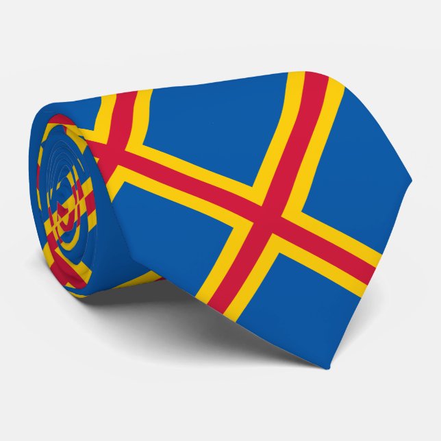 Patriotic Åland Islands Flag Neck Tie (Rolled)