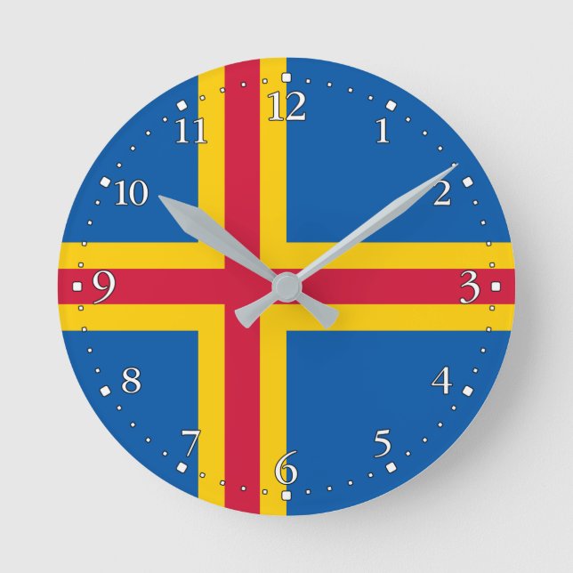 Patriotic Åland Islands Flag Round Clock (Front)