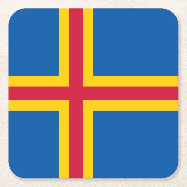 Patriotic Åland Islands Flag Square Paper Coaster (Front)