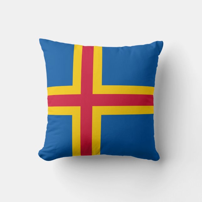Patriotic Åland Islands Flag Throw Pillow (Front)