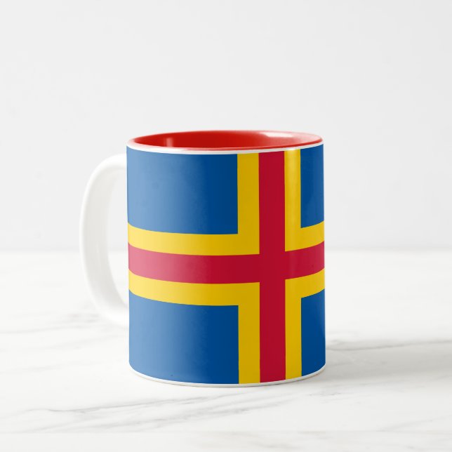 Patriotic Åland Islands Flag Two-Tone Coffee Mug (Front Left)