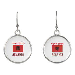 Patriotic Albanian Flag Earrings Personalized Name