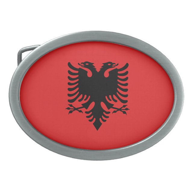Patriotic Albanian Flag Oval Belt Buckle (Front)