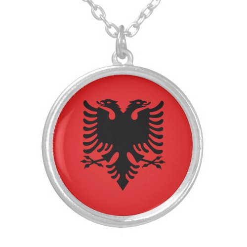 Patriotic Albanian Flag Silver Plated Necklace