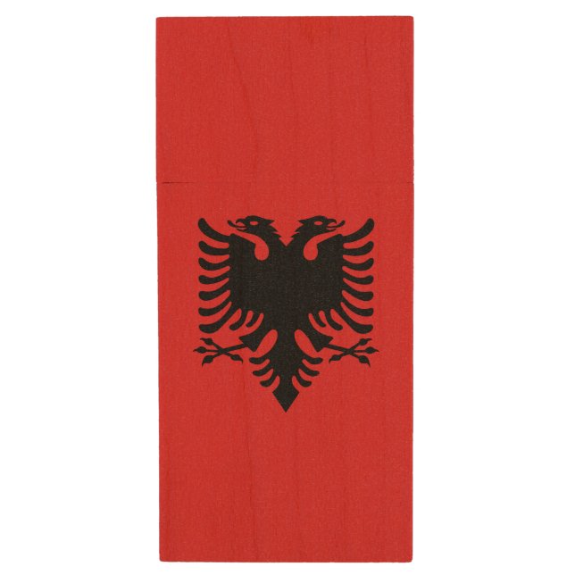 Patriotic Albanian Flag Wood Flash Drive (Front Vertical)