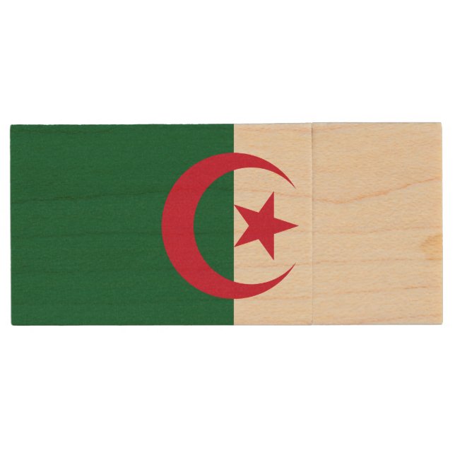 Patriotic Algerian Flag Wood USB Flash Drive (Front)