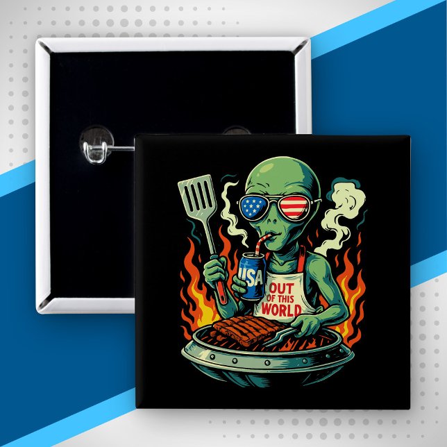 Patriotic Alien BBQ Grill American Flag Sunglasses Button (Creator Uploaded)
