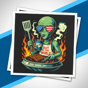 Patriotic Alien BBQ Grill American Flag Sunglasses Napkins