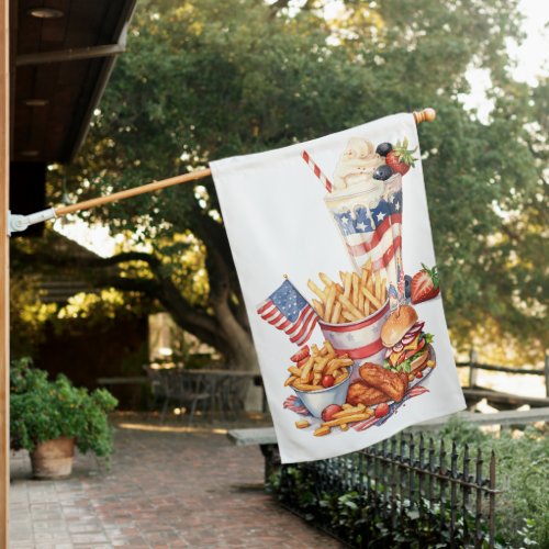 PATRIOTIC ALL AMERICAN FAST FOOD AND MILKSHAKES HOUSE FLAG
