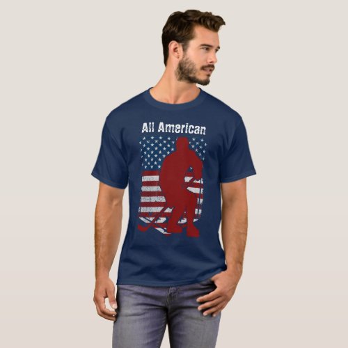 Patriotic All_American Hockey Vintage Distressed T_Shirt