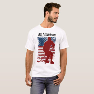 Patriotic All-American Hockey Vintage Distressed T-Shirt