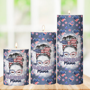 Patriotic All American Mama Messy Bun Pillar Candle