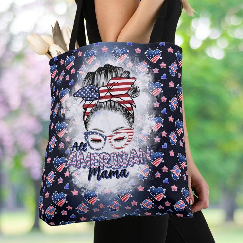 Patriotic All American Mama Messy Bun Tote Bag