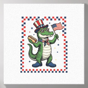 Patriotic Alligator Hot Dog Flag Vintage Shirt Des Canvas Photo Tile