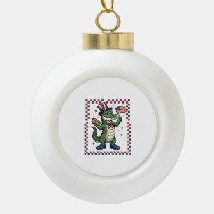 Patriotic Alligator Hot Dog Flag Vintage Shirt Des Ceramic Ball Christmas Ornament