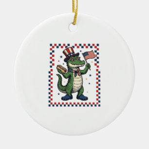 Patriotic Alligator Hot Dog Flag Vintage Shirt Des Ceramic Ornament