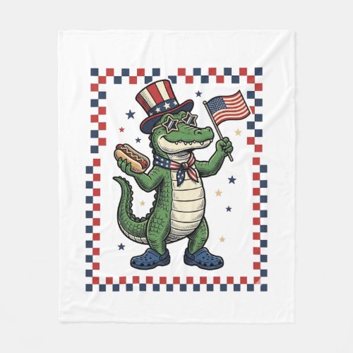 Patriotic Alligator Hot Dog Flag Vintage Shirt Des Fleece Blanket