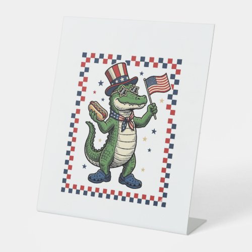 Patriotic Alligator Hot Dog Flag Vintage Shirt Des Pedestal Sign