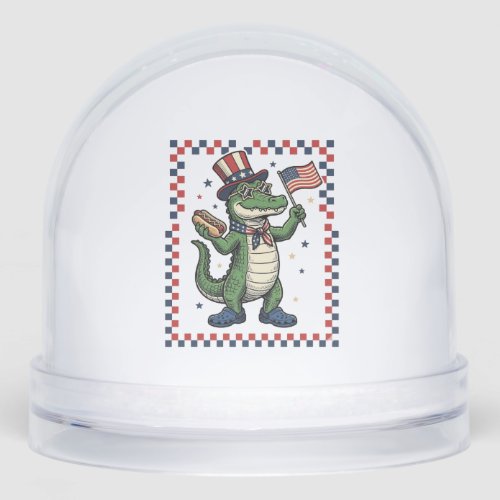 Patriotic Alligator Hot Dog Flag Vintage Shirt Des Snow Globe