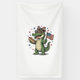 Patriotic Alligator Hot Dog Vintage Vector Shirt ( Banner
