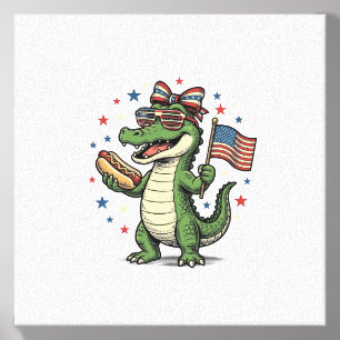 Patriotic Alligator Hot Dog Vintage Vector Shirt ( Canvas Photo Tile