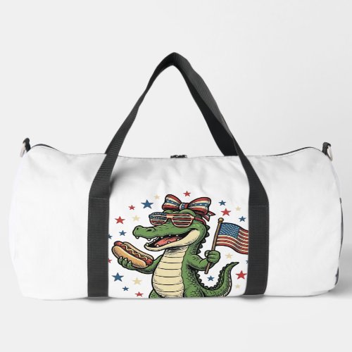 Patriotic Alligator Hot Dog Vintage Vector Shirt ( Duffle Bag