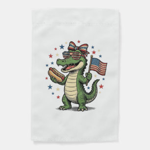 Patriotic Alligator Hot Dog Vintage Vector Shirt ( Garden Flag