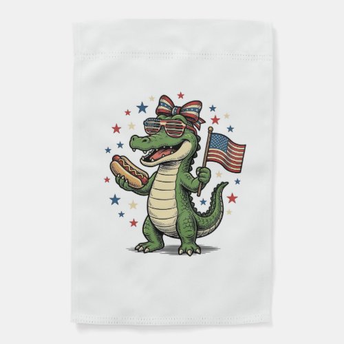 Patriotic Alligator Hot Dog Vintage Vector Shirt ( Garden Flag