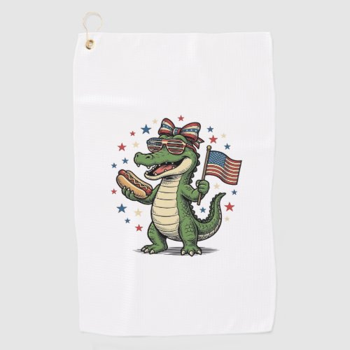 Patriotic Alligator Hot Dog Vintage Vector Shirt ( Golf Towel