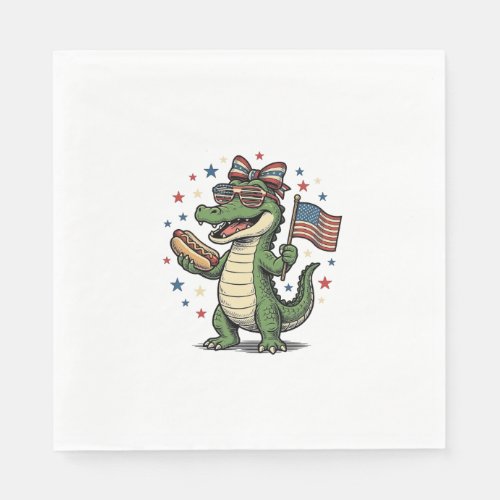 Patriotic Alligator Hot Dog Vintage Vector Shirt ( Napkins