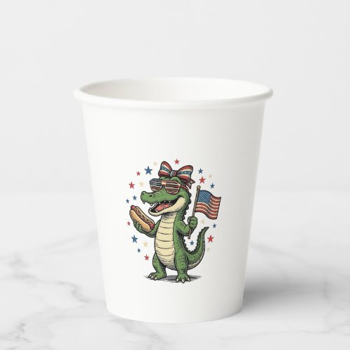 Patriotic Alligator Hot Dog Vintage Vector Shirt ( Paper Cups