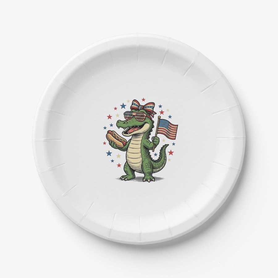 Patriotic Alligator Hot Dog Vintage Vector Shirt ( Paper Plates