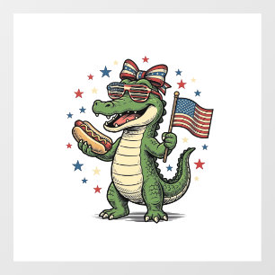 Patriotic Alligator Hot Dog Vintage Vector Shirt ( Window Cling