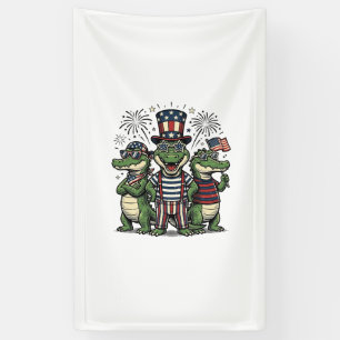 Patriotic Alligator Trio Vintage Fourth of July Sh Banner