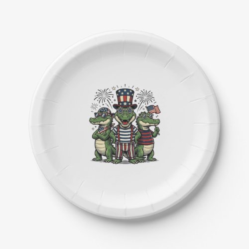 Patriotic Alligator Trio Vintage Fourth of July Sh Paper Plates