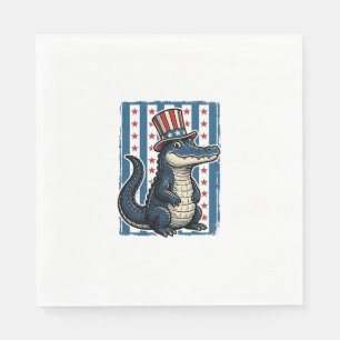 Patriotic Alligator Vintage Engraving Shirt Design Napkins