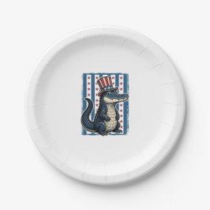 Patriotic Alligator Vintage Engraving Shirt Design Paper Plates