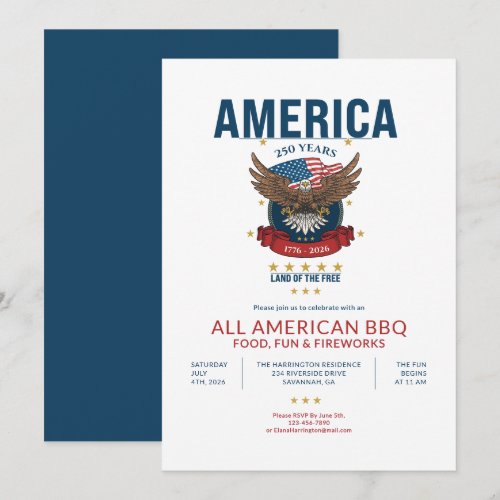 Patriotic America 250th All American BBQ USA Eagle Invitation