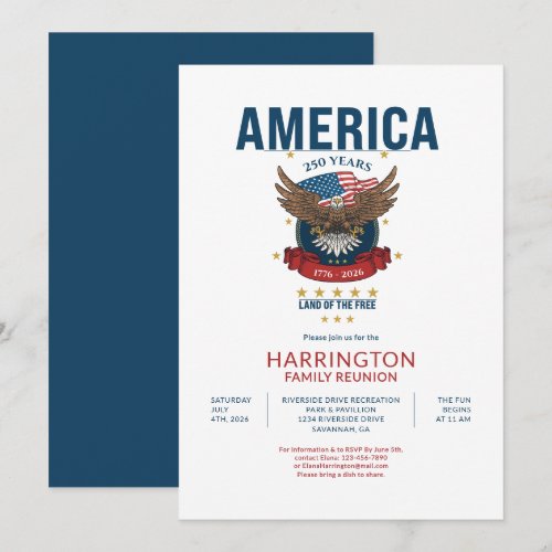 Patriotic America 250th Family Reunion USA Eagle Invitation