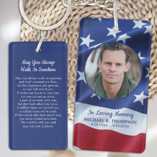 Patriotic America Flag Veteran Funeral Prayer Card Keychain