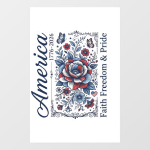 Patriotic America Floral Vintage Shirt Design_1 Window Cling