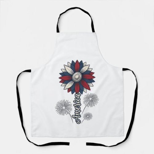 Patriotic America Flower Fireworks Vector Design_1 Apron