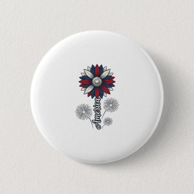 Patriotic America Flower Fireworks Vector Design_1 Button (Front)