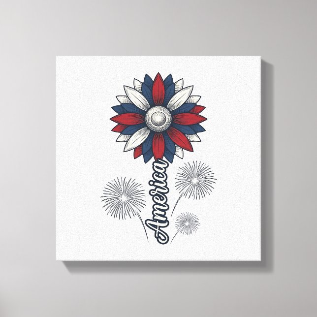 Patriotic America Flower Fireworks Vector Design_1 Canvas Print (Front)