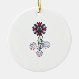 Patriotic America Flower Fireworks Vintage Design_ Ceramic Ornament