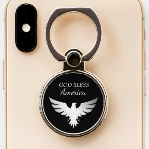 Patriotic America Silver Eagle on Black Phone Ring Stand