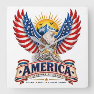 Patriotic America Stronger Together Clock